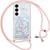 Vauki Cover per Samsung Galaxy S25 Plus 5G con Cordino, Trasparente Glitter Liquido Antiurto Tracolla Custodia, Antiurto Antigraffio Silicone Bumper Laccio Protettivo Case per Samsung S25+, Argento