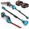 SEESII 6-in-1 Mini Motosega & Tagliasiepi a Batteria, con 2*4000mAh Batterie, Motosega Elettrica con Asta Telescopica, Portata Massima fino a 4,57 m, Adatto per Manutenzione Giardino e Disboscamento