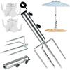 Guidre Supporto per ombrellone con spina da prato, supporto per ombrellone con 4 picchetti e ombrellone, supporto per ombrellone rimovibile, regolabile, robusto ancoraggio a terra per pesca, giardino