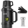 LEBENLANG termos caffè da 1,5 litri - 24 ore di calore Incluso bicchiere, filtro per tè e tracolla I Thermos caffe Bottiglia termica Borraccia acciaio inox 1.5 L Thermos bevande calde con bicchiere