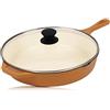 Mahlzeit Padella in ghisa smaltata con coperchio, diametro di 29,5 cm, colore arancione, con due beccucci, coperchio per grill, padella universale, padella in ghisa, padella con coperchio, bordo alto