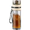 ZMHQLPDZ Borraccia Termica Multiuso - 0,45 L - Tazza da tè in vetro a doppia parete senza BPA con filtro in acciaio inox - Thermos da Viaggio - Borraccia per Tè, Caffè e Infusioni di Frutta