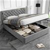 Ymkua Letto Matrimoniale 160x200 cm, Letto con Contenitore e Rete a Doghe, Modern con Bordo Testiera e Piedi in Acciaio Inox, Velluto Grigio, Senza Materasso