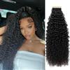 YDDM Kinky Curly Tape In Hair Extensions Capelli Veri Biadesivo Neri Naturali 16 Pollici 20 Pezzi 40 Grammi - Invisible Human Hair per Donne
