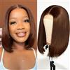 feibin Parrucca brasiliana pizzo frontale capelli umani donna brasiliana naturale 10 pollici 4X4 pizzo parrucca capelli umani parrucca naturale corta liscia pizzo parrucca colore cioccolato marrone