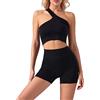 TOEECY 2 Pezzi Set da Abbigliamento Sportivo da Palestra Monospalla Yoga Gym Leggings da Yoga a Vita Alta e Reggiseno Sportivo e Top Sportivo Canotta Imbottita Tuta da Yoga (Nero,M)