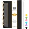 NIRMIRO Quaderno a spirale B5, 300 pagine blocco notes rilegato a spirale copertina rigida, copertina in PVC nero quaderno per scrivere, carta rigata A4 100GSM, senza sbavature, 18,5 x 25,8 cm