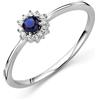 MIORE Anello Donna Oro Bianco 9KT 375. Anello con Zaffiro Centrale e Contorno di Diamanti Naturali. Anello Fidanzamento. Gioielli Donna Anallergici. Scatola Portagioie