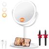 Auxmir Specchio Trucco con Luci 30X/1X Bifacciale, Specchio Ingranditore 8, Specchio da Tavolo Ricaricabile 2000mAh, 3 Colori di Luci 64 LED Rotazione a 360° Smontabile per Camera da Letto, Viaggio