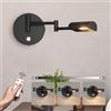 Klighten Led Applique da interno con batteria senza fili, 4W 3000K Lampada da parete con telecomando, 6000mAh con USB-C, 180°Rotatable con Dimmerabile + Funzione di Temporizzazione,Soggiorno, Nero