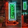 VYXIN OPEN - Insegna luminosa al neon aperta freccia da parete per bar, USB dimmerabile al neon led decorazione da parete verde arancione segni luminosi bar birra, caffè club pub grotta festa taaverna