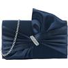 Purple Possum® - Pochette da donna in raso, con strass e fiocco, Blu navy, blu navy, blu, blu scuro, Medium
