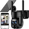 Abiso [10X Zoom Hybride] 4K 5Dbi Camera di sorveglianza WiFi esterna senza fili solare,360°PTZ Telecamera IP Batteria,con pannello solare,Rilevazione umana AI,visione notturna Colore,sirena,Audio
