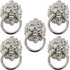 Housoutil Retro testa di leone battente: 5 pezzi Vintage lega leone maniglia per porta argento testa di tigre maniglia per porta anteriore manopola per cancello di casa maniglie anelli