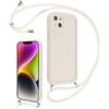 Coalbooliy Cover per iPhone 14 Plus 6,7 con Cordino per Cellulare, Custodia Silicone con Regolabile Collana Sottile Morbida Case Protezione della fotocamera Antiurto con Necklace, Bianco
