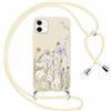 Yoedge Cover con Cordino per iPhone 11 6,1, Aesthetic Disegni Fiori Custodia con Corda Tracolla Laccio Collana, Ultra Sottile Silicone TPU Antiurto Protettiva Case per iPhone 11, Beige1