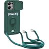 yanasuo Cover con Collana Compatibile con Xiaomi Redmi Note 13 Pro 5G/Poco X6 5G, Cover con Pratico Cordino, Slidable Protezione Fotocamera Slot Carte 360° Anello Supporto, Verde Scuro