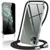 Coiwxmoi Cover per iPhone 11 Pro con Cordino 5,8,Trasparente Custodia con Laccio Tracolla Corda Catena Cinghia,Ultra Morbido Silicone TPU Antiurto Case per iPhone 11 Pro, Nero