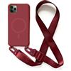 Leather Armor Cover Compatible con iPhone 11 Pro(5.8) rimovibile custodia in silicone ,[Antiurto] [AntiGraffio] [Antiscivolo]Custodia con Regolabile Collana per Cordino Collana Necklace Cover Corda-Rosso