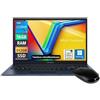 ASUS Notebook Vivobook, PC portatile, CPU Intel i5 120U 10 core 5Ghz, Ram 16Gb, SSD M,2 512Gb, 15,6 FullHD ips, WiFi, 4 USB, HDMI, Windows 11 Pro, Tastiera Retroilluminata, Libre Office, Mouse