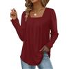 ABINGOO Camicetta con Collo Quadrato da Donna Manica Lunga Elegante Casual Tinta Unita Camicia Top Pieghettata Blusa Autunno Primavera Tunica(Rosso,M)