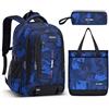 Amythe Zaino per Ragazzi delle Scuole Elementari e Medie, Set di Zainetto per Bambini Impermeabile con Stampa Mimetica, Zaino Casual con Zaino a Tracolla e Astuccio per Penne, Blu