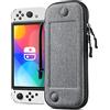 FINTIE Custodia per Nintendo Switch Modello OLED 7.0 / Switch 6.2 - [Antiurto] Sottile Portatile di Borsa Protettiva con 10 Titolari per Schede di Gioco & Hand Strap, Grigio