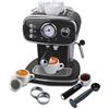 Wintem - Macchina Caffè Nera 1100 W per Espresso e Cappuccino con Lancia Vapore, Compatibile con Cialde e Caffè Macinato, Serbatoio Rimovibile 1,2 L, Pressione 15 Bar