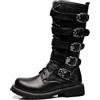 DJFOG Stivali da Moto Punk Rock da Uomo Stivali a metà Polpaccio con Fibbia in Metallo retrò Stivali Militari Stringati Stringati in Morbida Pelle Sintetica Suola Resistente,Nero,44 EU