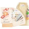 Di Carmen Carte Mese Neonato in Italiano - Set Milestone 7 Pcs con Base in Legno, Stickers e Ciondolo - Baby Cards per Album - Regalo Nascita Handmade con Sacchetto in Cotone (Ciao Mondo!)