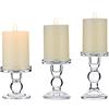 Nuptio Set di 3 Portacandele in Vetro Trasparente per Candela da 75 Mm con Pilastro E Cono, 2 Supporti Centrotavola con Portacandele per Decorazioni Natalizie, Candeliere