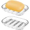 Vylro 2 Pezzi Portasapone in Plastica Trasparente,13×8.8cm Portasaponetta Bagno Portatile e Antiscivolo,Portasapone con Scarico,Soap Dish,Portasaponetta in Plastica,per Bagno,Cucina,Doccia,Vasca da Bagno