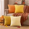 EMEMA Set di 4 federe decorative in velluto a coste, autunnale, patchwork, 40 x 40 cm, per divano, poltrona, casa, camera da letto, serie arancione