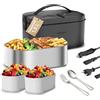 Wintem - Porta Pranzo Lunchy+ 3 in 1 Elettrico in Acciaio Inox con Posate, Scaldavivande da 80W Termico per Casa, Ufficio e Auto, Contenitori Ermetici e Doppia Presa 220V/12V