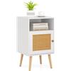 COSTWAY Comodino in Legno con Spazio di Archiviazione, Comodino con Porta in Rattan, Gambe in Legno Massello, per Soggiorno Camera da letto, 40 x 39 x 70 cm (1, Bianco)