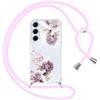Yoedge Cover con Cordino per Samsung Galaxy A55 5G 6,5, Trasparente Aesthetic Disegni Fiori Custodia con Collana Tracolla Laccio, Sottile TPU Silicone + PC Antiurto Protettiva Case per Samsung A55,12