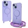 BGHHEU Magnetica Cover per iPhone 15 Plus con Cordino,[Compatible con Magsafe],Custodia Silicone con Regolabile Collana Sottile Morbida Case,Viola