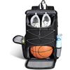 MoKo Borsa da basket, zaino da basket con sacca per scarpe traspiranti, zaino con tasche multiple, gancio nascosto per la recinzione e porta di ricarica per gli amanti degli sport con la palla, Nero