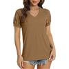 DEARCASE Camicia Donna a Manica Corta/Lunghe Top Casual Magliette Donna Camicia Eleganti Scollo a V Pizzo Manica Bluse T Shirt Tops, Giallo L