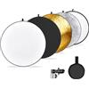 NEEWER 110cm Riflettore Fotografico Diffusore Luce e Morsetto Porta Riflettore per Stativo Luce, Kit Riflettore Disco Pop Up 5in1 con Borsa-Traslucido/Oro/Argento/Nero/Bianco per Illuminazione, RF-110