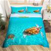 Loussiesd Set copripiumino per letto matrimoniale con motivo tartaruga, motivo oceano, spiaggia, blu, hawaii, animali marini, stampa digitale, in microfibra di poliestere, con 2 federe, 3 pezzi, con cerniera