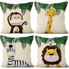 Aoihrraan 65x65cm Set Di 4 Carino cartone animato Animale Federe Cuscini Wald Affe Giraffe Blumen Pflanze Beige Morbido Peluche Corto Quadrato Baby Copricuscini Divano Bambino Festa Sofà Letto Auto