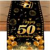 Tarklanda Nero Oro Runner da Tavola 50° Compleanno Decorazione per Compleanno Tavolo Lavabile per Uomini Donne Runner Tavolo per Interni ed Esterni cene di Famiglia Casa Feste Cucina Anniversari 180x35cm