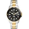 Fossil Orologio subacqueo blu da uomo, movimento al quarzo con data a tre lancette e cinturino in acciaio inossidabile o in pelle, 42 mm, Tono oro e argento
