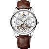 RORIOS Orologio Tourbillon Automatio da Uomo Diamante Scheletrato Orologio da Polso Impermeabile Meccanico Orologio luminoso Fase Lunare Orologio Cinturino in Pelle Marrone bianco B