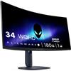 Alienware 34 Monitor Gaming - AW3425DWM, WQHD 3440x1440, 21:9 1500R Curvo, 180Hz, VA, 1ms, AMD FreeSync Premium, VESA AdaptiveSync, 95% DCI-P3, HDR400, DisplayPort, 2 HDMI, 3 Anni di Garanzia