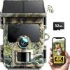 WOLFANG Fototrappola Solare 4K 30Fps, Wifi Bluetooth Fotocamera Caccia con Visione Notturna, Grandangolare 120 ° Fototrappole con Tempo di Scatto 0,1s, IP66 Impermeabile, Micro SD da 32 GB