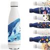 Grsta Borraccia Termica, 500ml Borraccia Bambini, Borraccia Termica Personalizzata con Oceano, Borraccia Metallo Senza Perdite, Borraccia Bambini Acciaio, Borraccia per Scuola, Campeggio, Ciclismo, Bianco