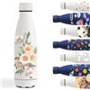 Grsta Borraccia Termica, 500ml Borraccia Bambini, Borraccia Termica Personalizzata con Fiore, Borraccia Metallo Senza Perdite, Senza BPA, Facile da Trasportare, Borraccia per Scuola, Campeggio, Bianco