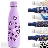 Grsta Borraccia Termica, 500ml Borraccia Bambini, Borracce Termiche con Fiore, Bottiglie Termiche Senza Perdite, Borraccie Termica Acciaio Inox, Borraccia per Scuola, Campeggio, Ciclismo, Viola